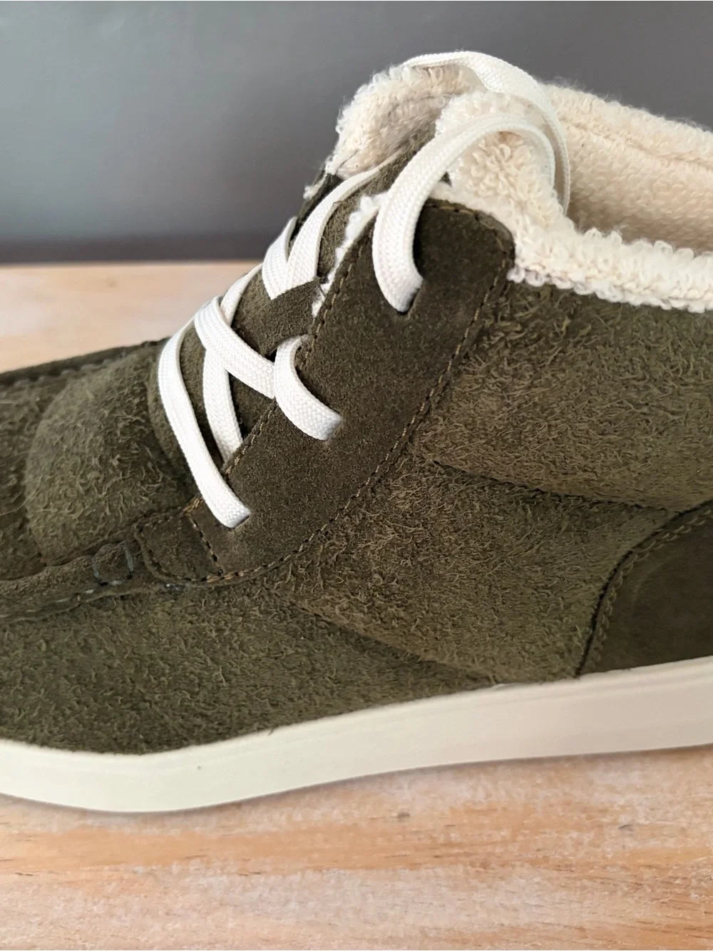 Stio Olive Green Suede Shearling-Lined Ankle Boots